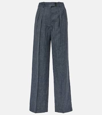 Pantaloni regular in lino, lana e seta a vita alta  | Loro Piana