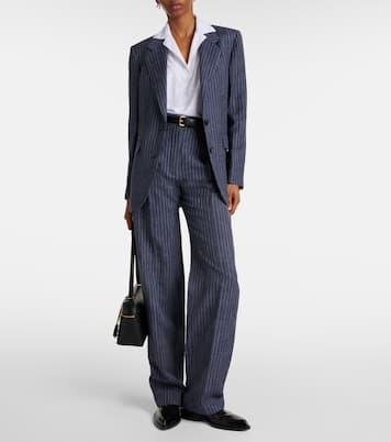 Pantaloni regular in lino, lana e seta a vita alta  | Loro Piana