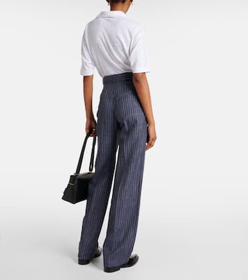 Pantaloni regular in lino, lana e seta a vita alta  | Loro Piana