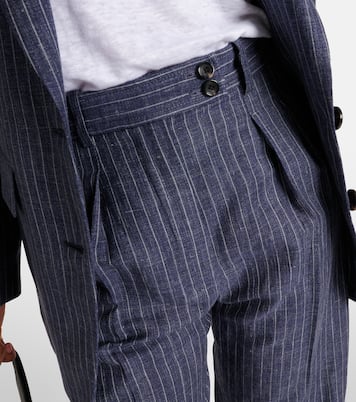 Pantaloni regular in lino, lana e seta a vita alta  | Loro Piana