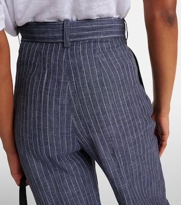 Pantaloni regular in lino, lana e seta a vita alta  | Loro Piana