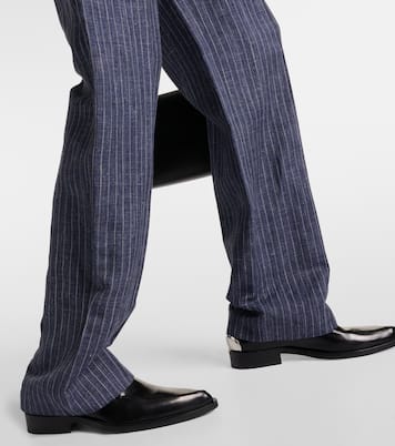 Pantaloni regular in lino, lana e seta a vita alta  | Loro Piana