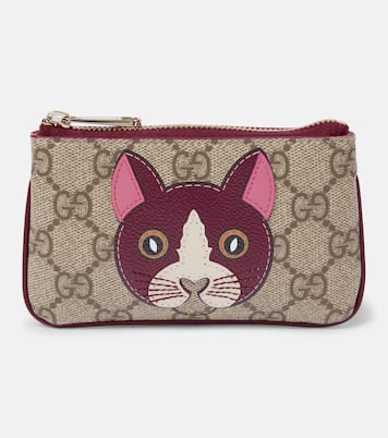 Bustina portachiavi in pelle GG con stampa | Gucci
