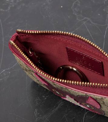 Bustina portachiavi in pelle GG con stampa | Gucci