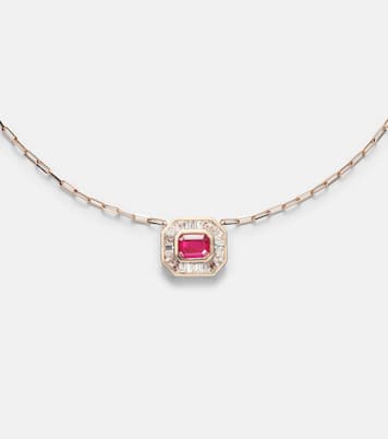 Collar Halo Mini de oro rosa de 18 ct con diamantes y rubí | Shay Jewelry