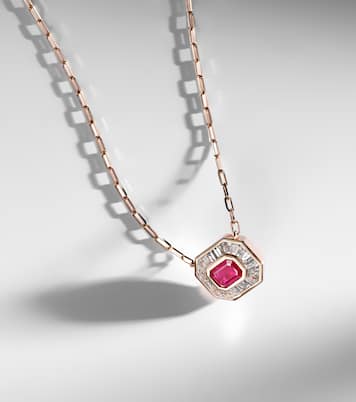 Collar Halo Mini de oro rosa de 18 ct con diamantes y rubí | Shay Jewelry