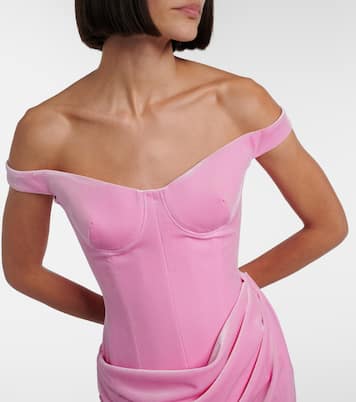 Vestido bustier de terciopelo drapeado | Alex Perry