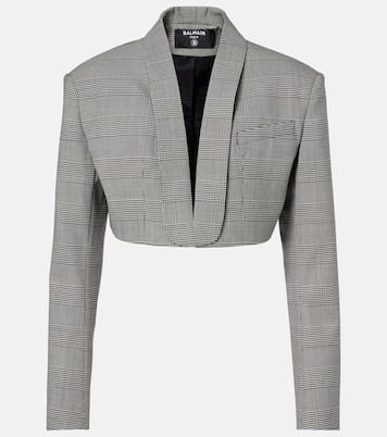 Houndstooth cropped wool-blend blazer | Balmain