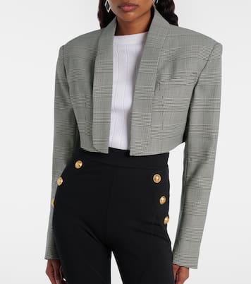 Houndstooth cropped wool-blend blazer | Balmain
