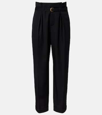 Belted pleated virgin wool tapered pants | Chloé