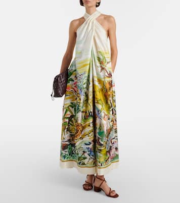 Jungle Boogie halterneck silk maxi dress | Alémais