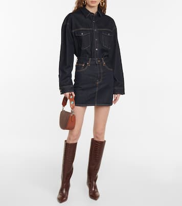 Croc-effect leather knee-high boots | Paris Texas