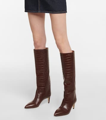 Croc-effect leather knee-high boots | Paris Texas