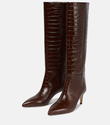 Croc-effect leather knee-high boots | Paris Texas