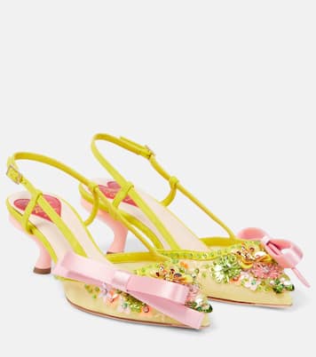 Virgule embellished satin slingback pumps | Roger Vivier