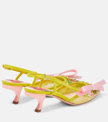 Virgule embellished satin slingback pumps | Roger Vivier