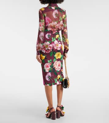 Jupe midi en soie mélangée à fleurs | Dolce&Gabbana