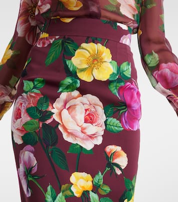 Jupe midi en soie mélangée à fleurs | Dolce&Gabbana