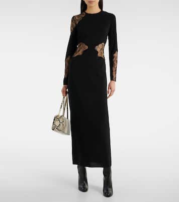 Abito lungo Enziana in crêpe di misto lana con pizzo | Max Mara
