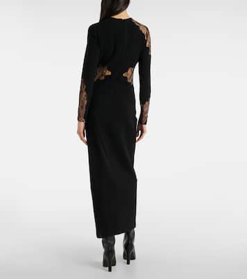 Abito lungo Enziana in crêpe di misto lana con pizzo | Max Mara