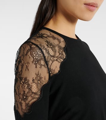 Abito lungo Enziana in crêpe di misto lana con pizzo | Max Mara