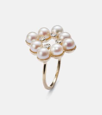 Cluster 14kt gold ring with pearls and diamonds | Mateo
