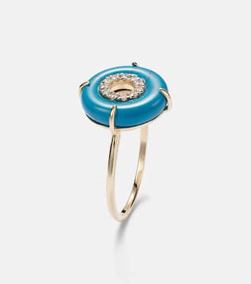 Ring aus 14kt Gelbgold mit Diamanten und Türkis | Mateo