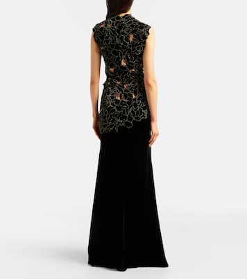 Serisa embellished lace-trimmed velvet gown | Costarellos