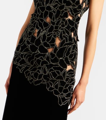 Serisa embellished lace-trimmed velvet gown | Costarellos