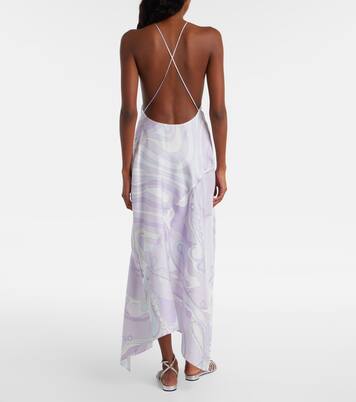 Abito lungo asimmetrico Marmo in twill di seta | Pucci