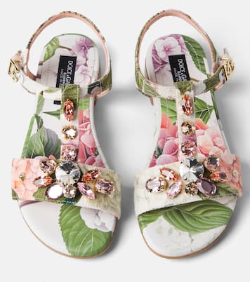 Crystal-embellished floral sandals | Dolce&Gabbana Kids