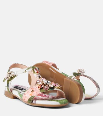 Crystal-embellished floral sandals | Dolce&Gabbana Kids