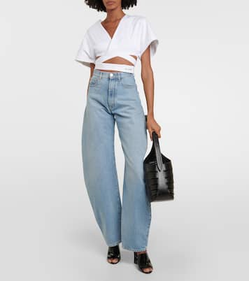 Top cropped in jersey di cotone con logo | Alaïa