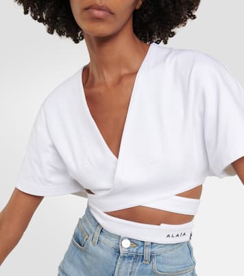 Top cropped in jersey di cotone con logo | Alaïa