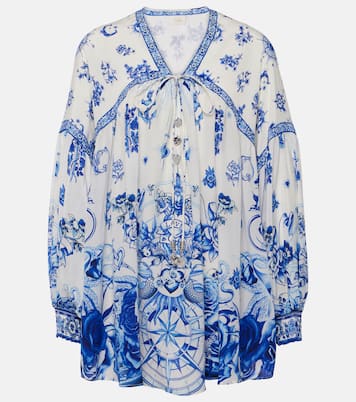 Blusa in seta con fiocco e stampa | Camilla