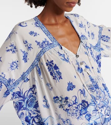Blusa in seta con fiocco e stampa | Camilla