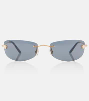 Damier Plaque rectangular sunglasses in black Versace Mytheresa