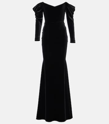 Robe longue asymétrique en velours | Alex Perry