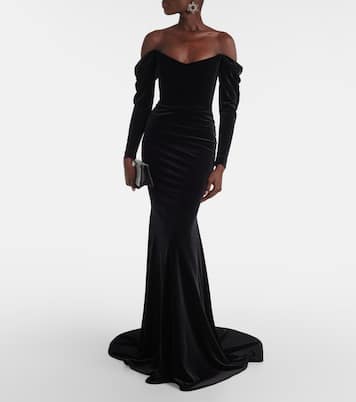 Robe longue asymétrique en velours | Alex Perry