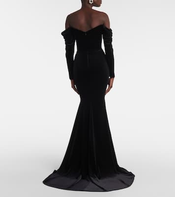 Robe longue asymétrique en velours | Alex Perry