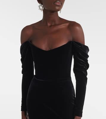 Robe longue asymétrique en velours | Alex Perry