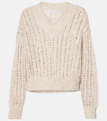 Embellished silk and linen-blend sweater | Brunello Cucinelli
