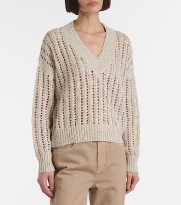 Embellished silk and linen-blend sweater | Brunello Cucinelli
