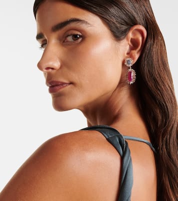 Boucles d'oreilles One of a Kind en or rose 18 ct, diamants, rubis et opale | Suzanne Kalan