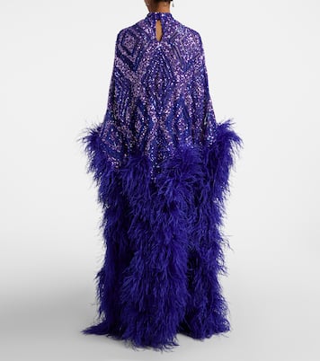 Caftán Casta Diva Follies de tul con lentejuelas y plumas | Taller Marmo