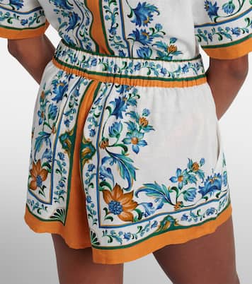 Flora Tile floral linen-blend shorts | Farm Rio