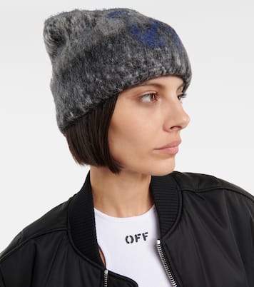 Label mohair-blend beanie | Off-White