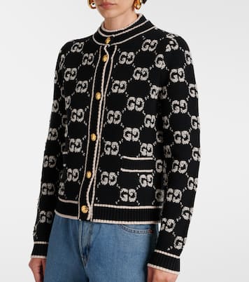 Cárdigan de boucle de lana con GG en jacquard | Gucci