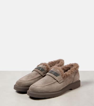 Monili shearling-lined suede loafers | Brunello Cucinelli