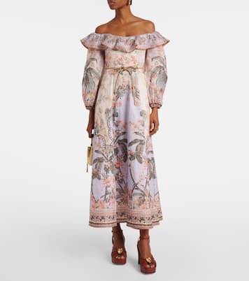 Abito midi Wylie in lino con stampa | Zimmermann